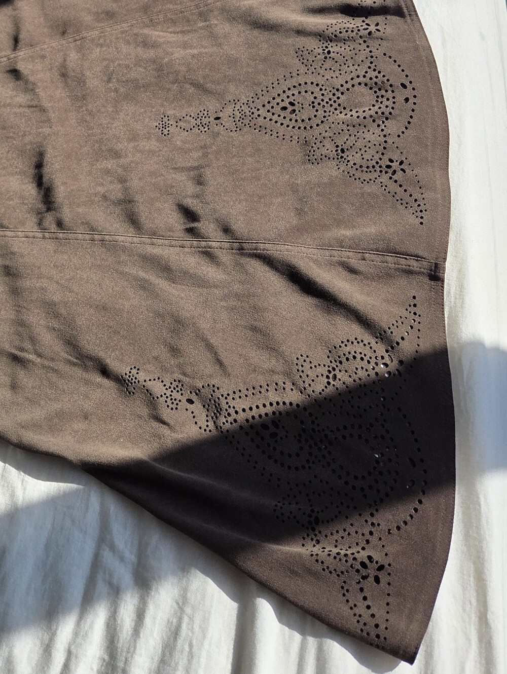 Brown Suede-Look Midi Skirt - Half Circle Skirt- Fall Autumn Skirt